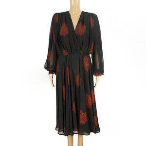 Vintage Wayne Clark by Aline Marelle Black Red Floral Long Sleeve Dress